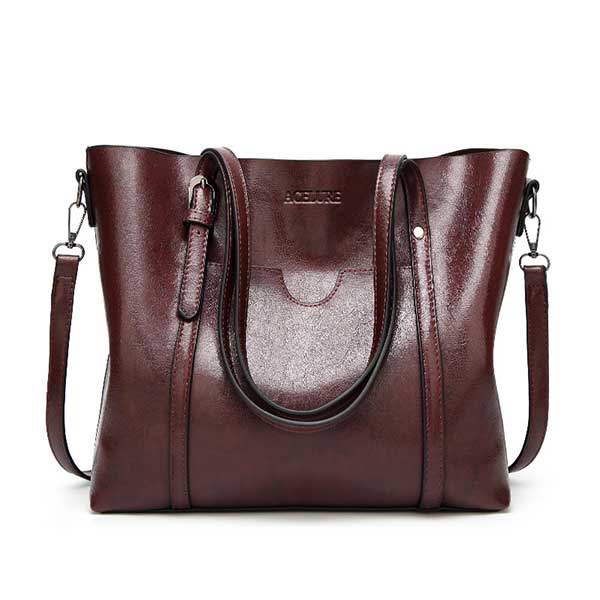 Large Oil Waxed Leather Tote Handbag & Shoulder Bag